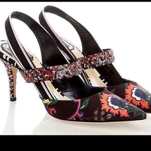 Christian Dior floral satin printed slingback pumps size 41,5